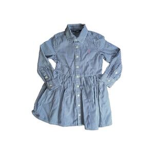 Polo Ralph Lauren Girls Blue White Striped Shirt Dress Pink Pony Size 2T
